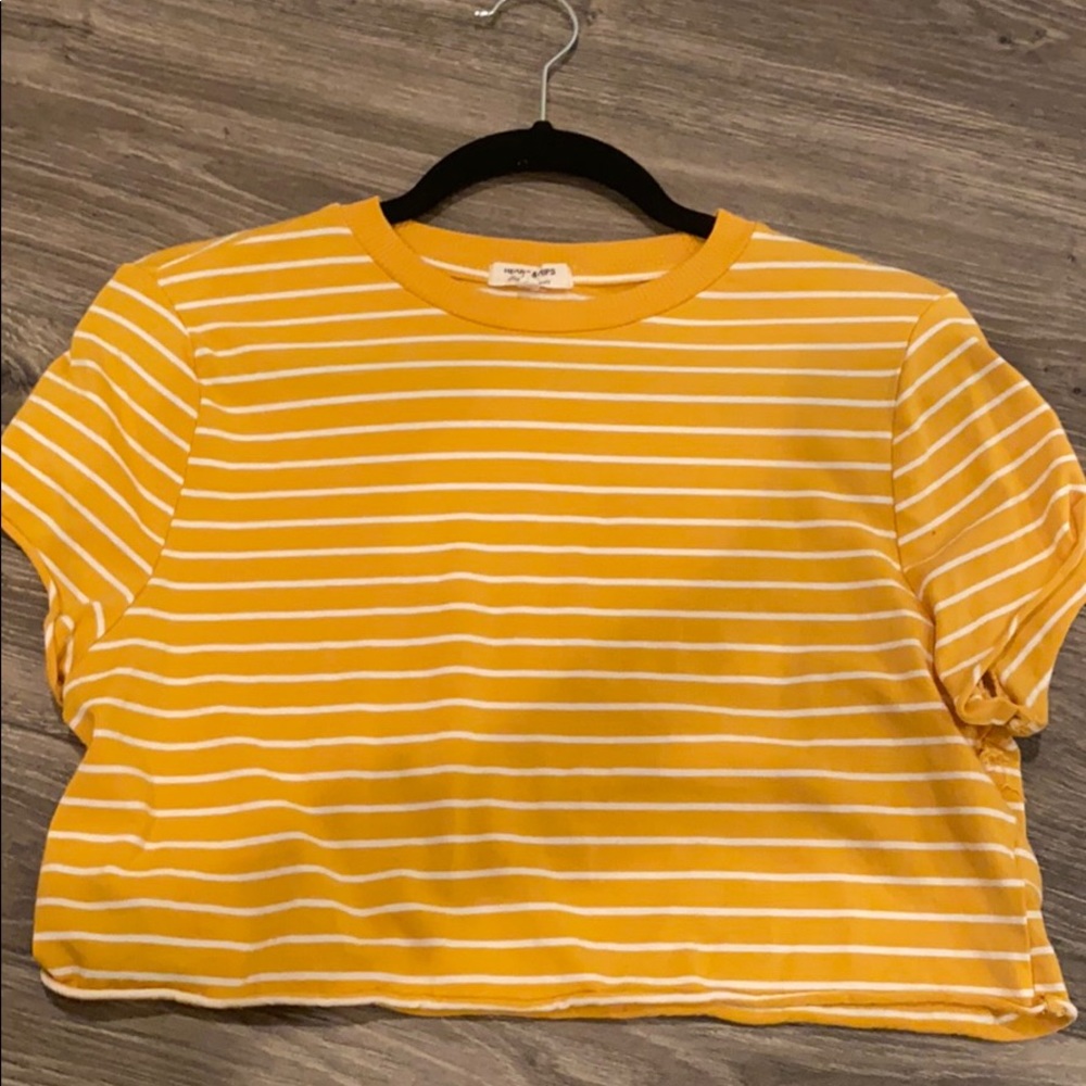 yellow and white stripped crop top
